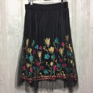 Floral Embroidered Black Skirt